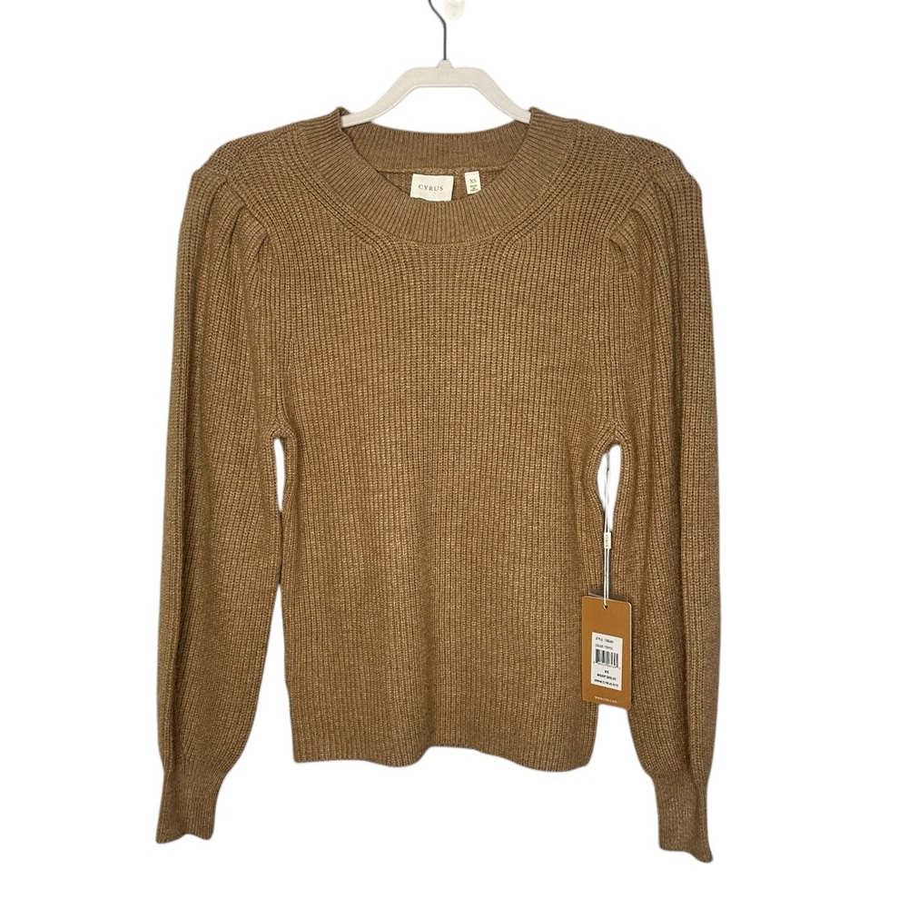 Cyrus Women's Tan Ribbed Crew Neck Sweater